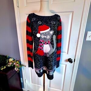 No Boundaries Santa Hat Kitty‎ Christmas Tunic Length Sweater Size 11/13 Large